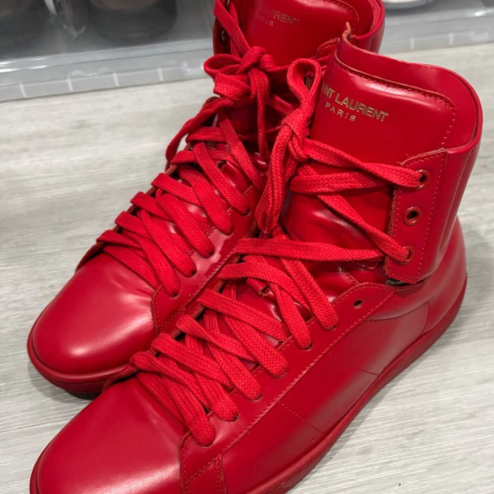 Saint Laurent Red High-Top Sneakers - Picture 2 of 4